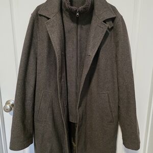 Nautica Men’s Wool Peacoat Size 42L Brown Zip & Button Lined Winter Coat